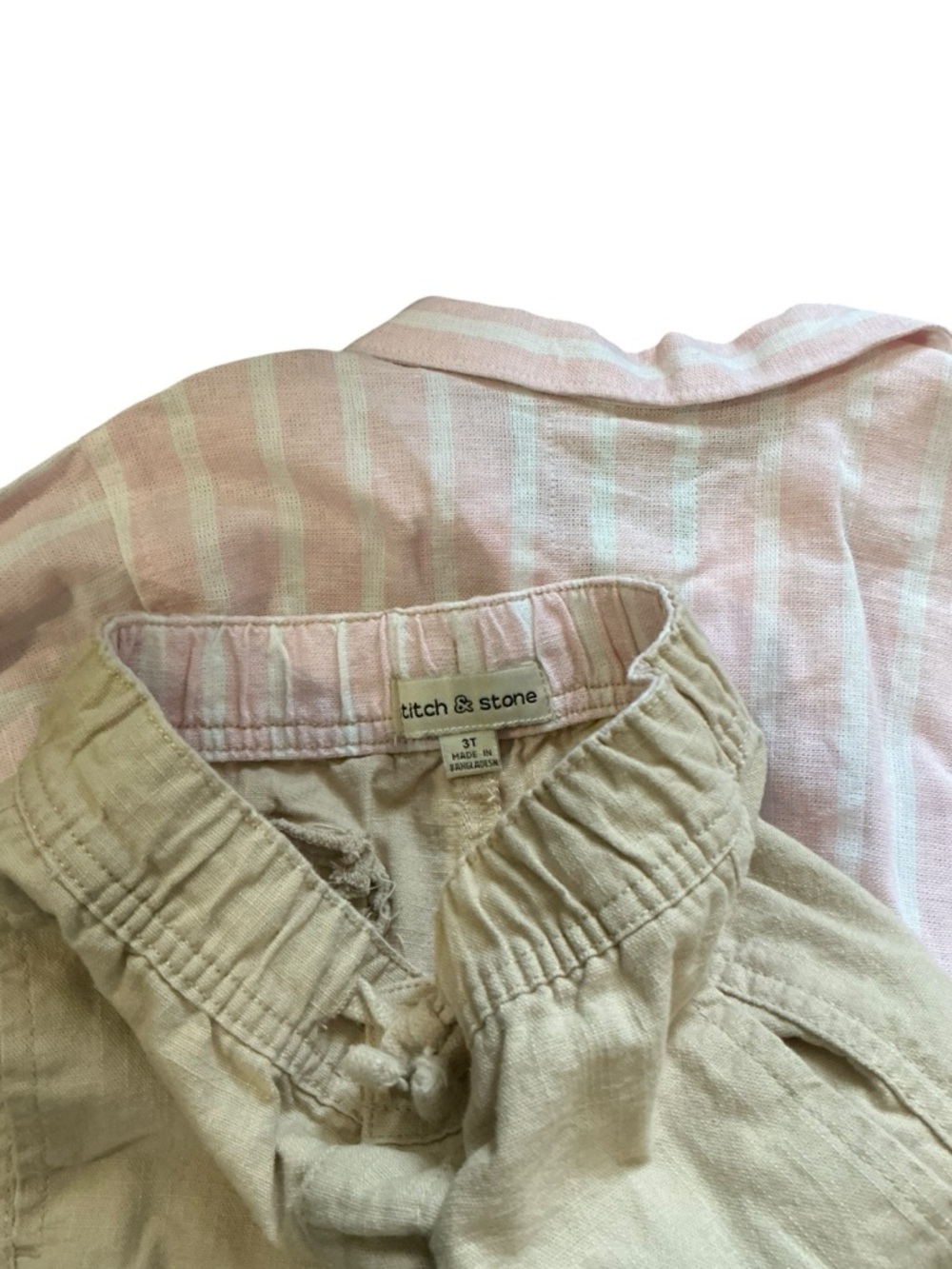 Stitch & Stone Cotton Stripe Button-Up Shirt & Cream Cotton Pants Set size 3T - Picture 4 of 4